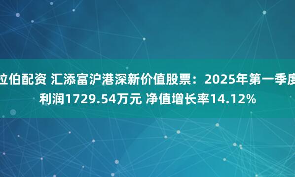 拉伯配资 汇添富沪港深新价值股票：2025年第一季度利润1729.54万元 净值增长率14.12%